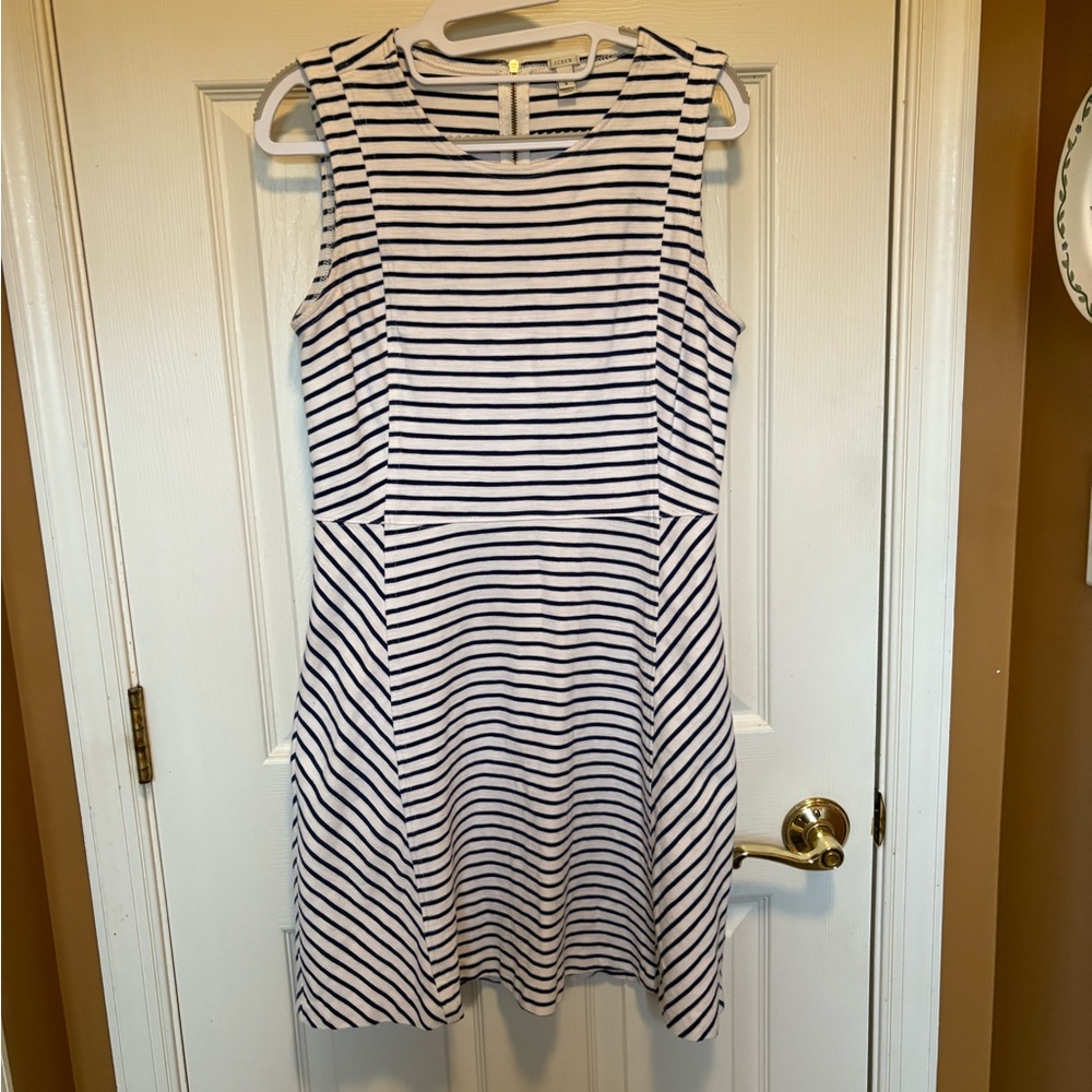 J. Crew Navy and White Striped Sleeveless Fit-and-Flare Dress